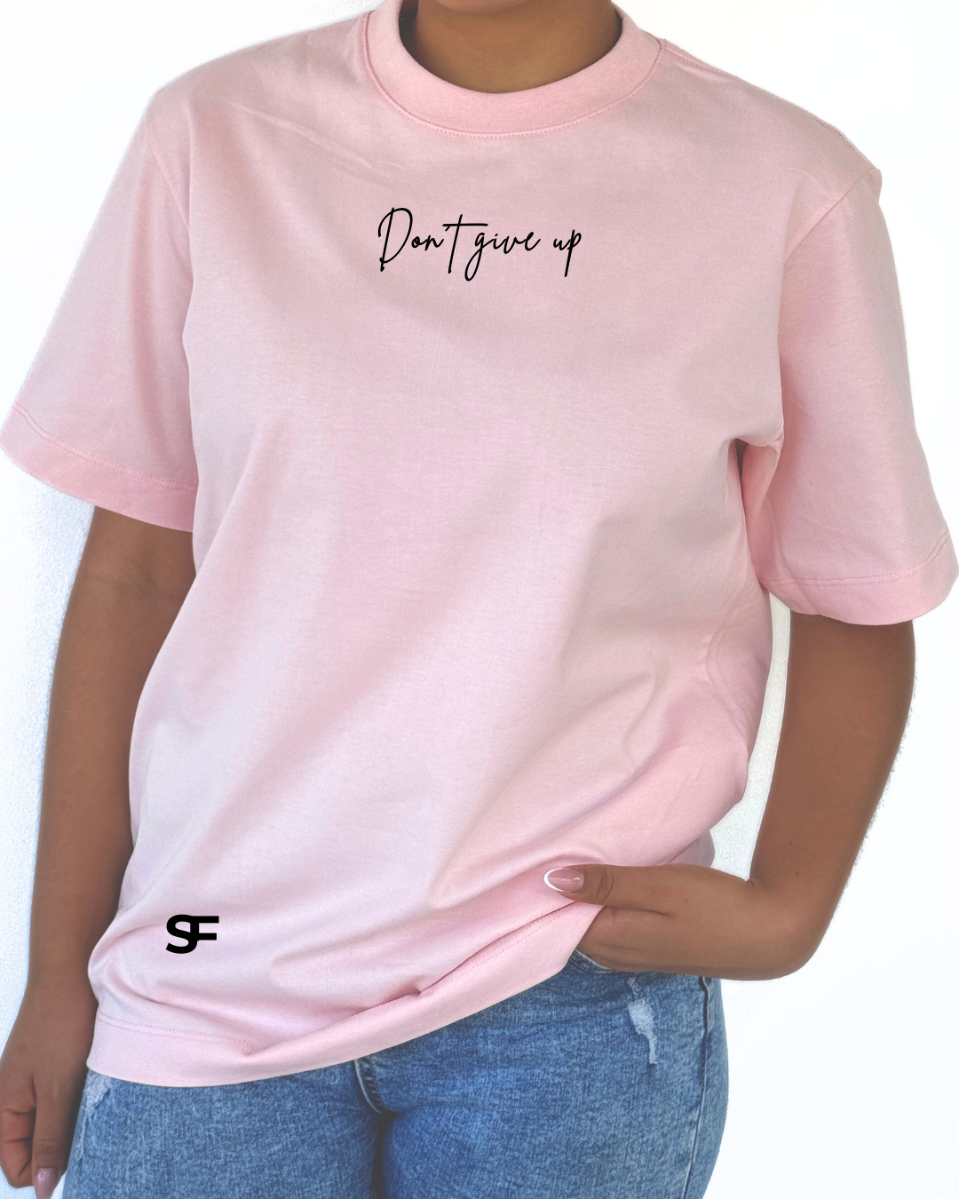 Camiseta De Mujer Oversize 265G Cursiva Rosada