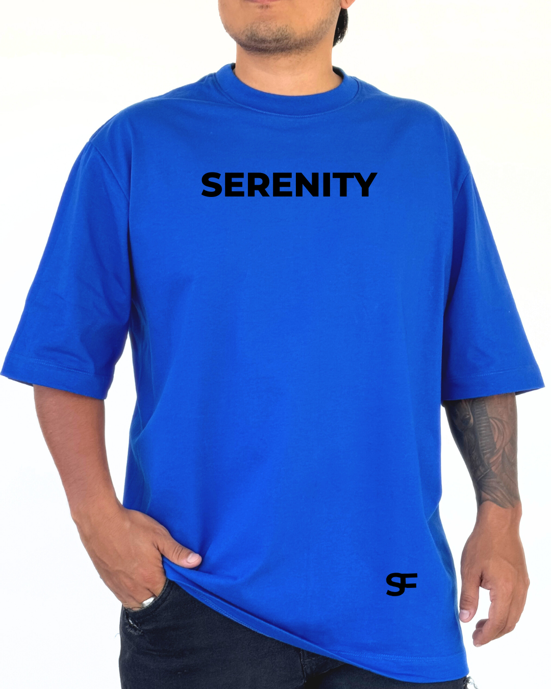 Camiseta Oversize Algodón 220G Azul Rey-Negro