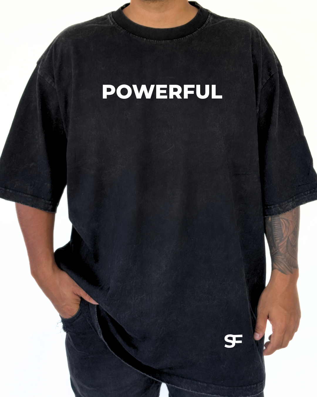 Camiseta Oversize Algodón 265G Negra-Blanco Pintada