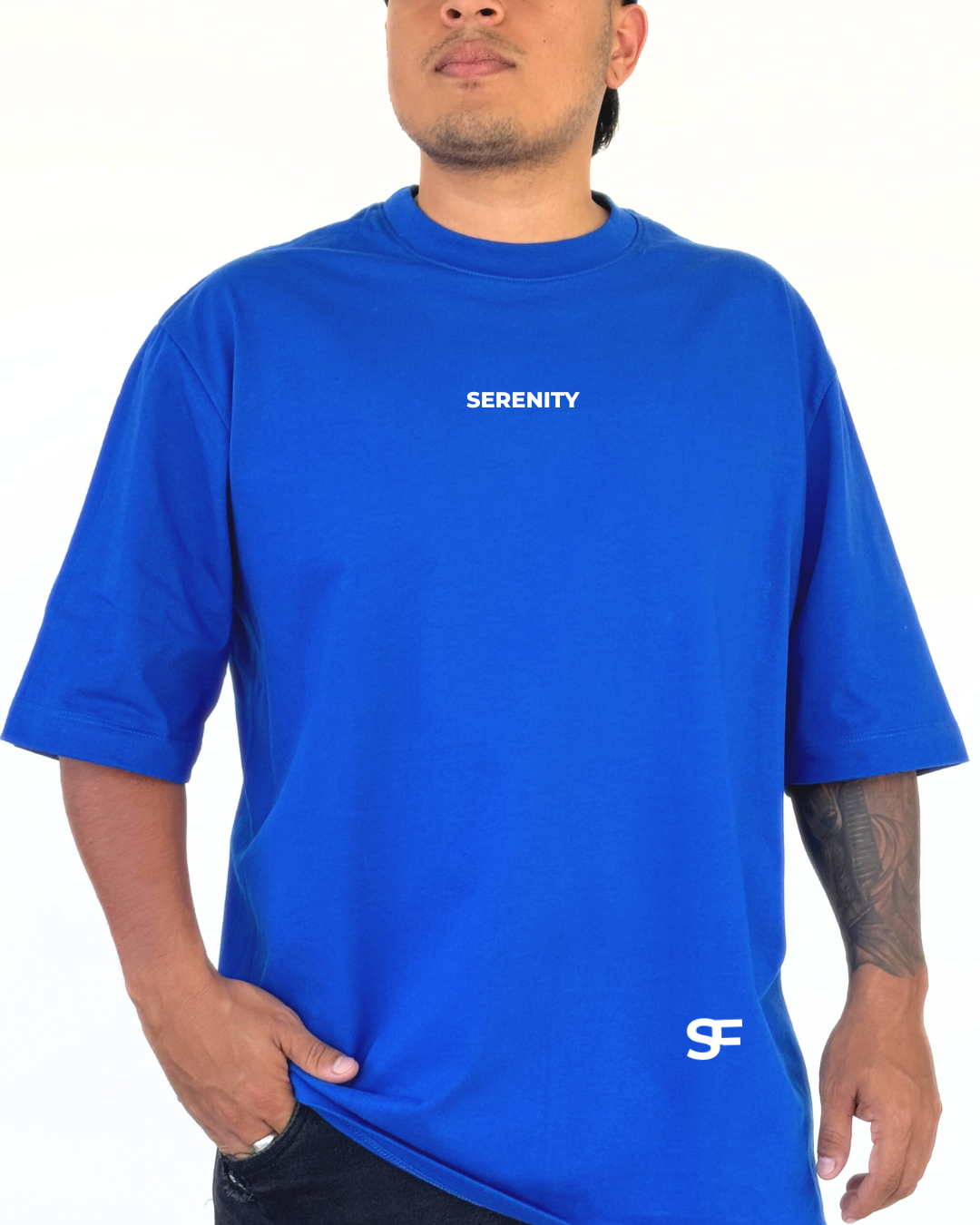 Camiseta Oversize Algodón 220G Azul Rey-Blanco
