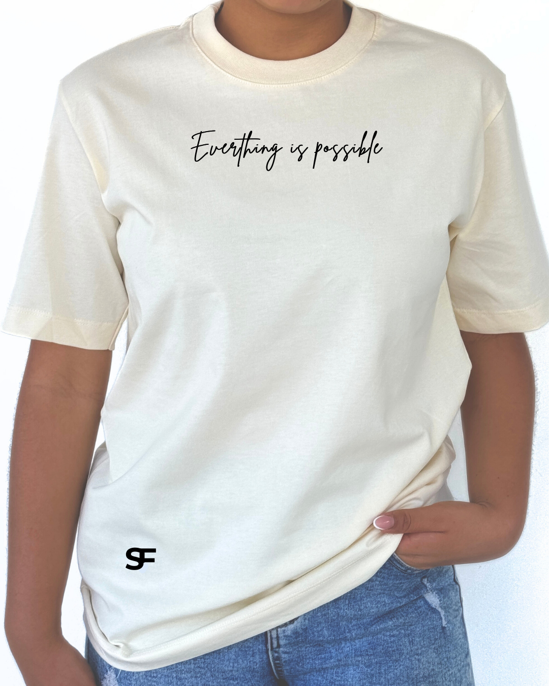 Camiseta De Mujer Oversize 265G Cursiva Vainilla
