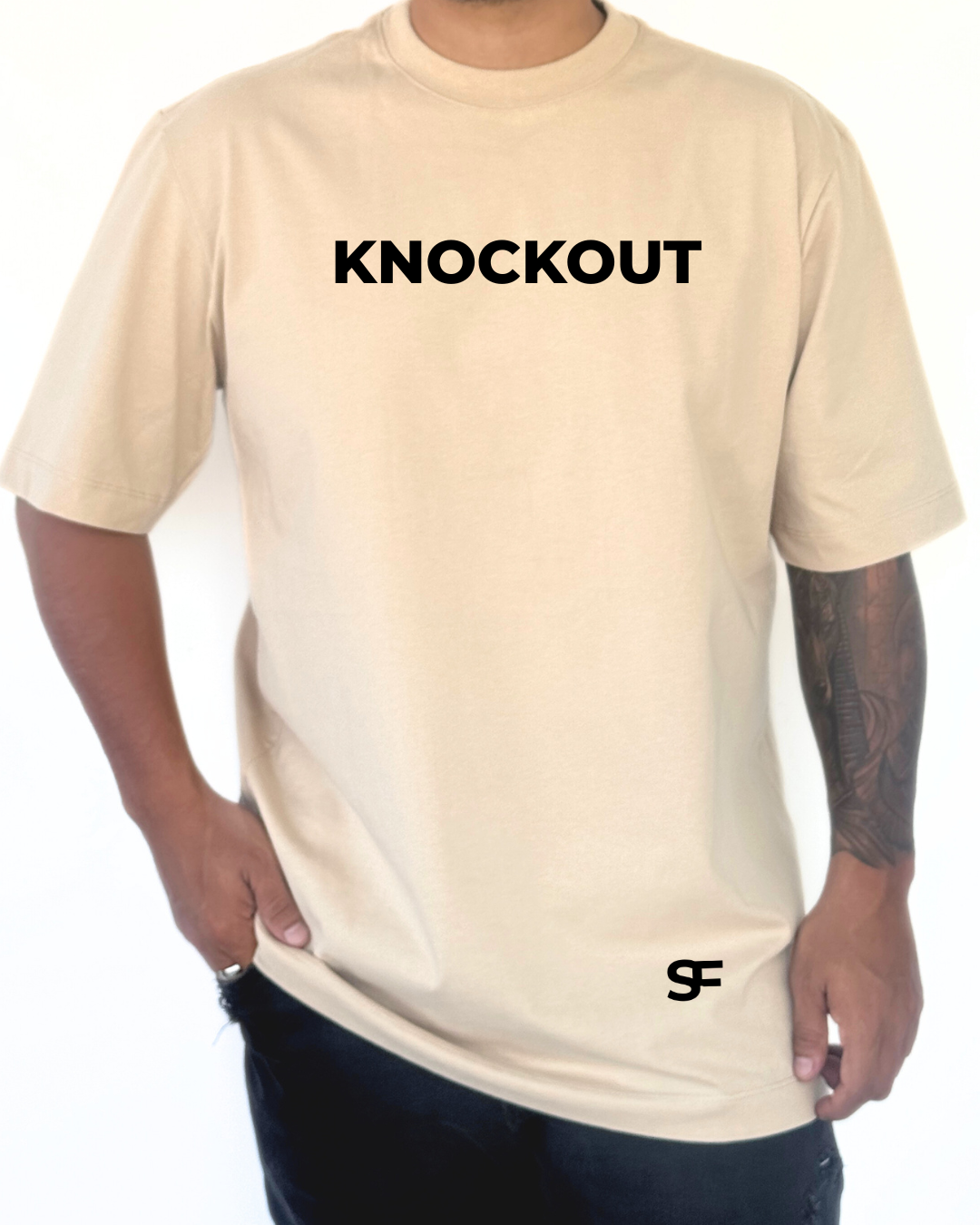 Camiseta Oversize Algodón 265G Arena-Negro
