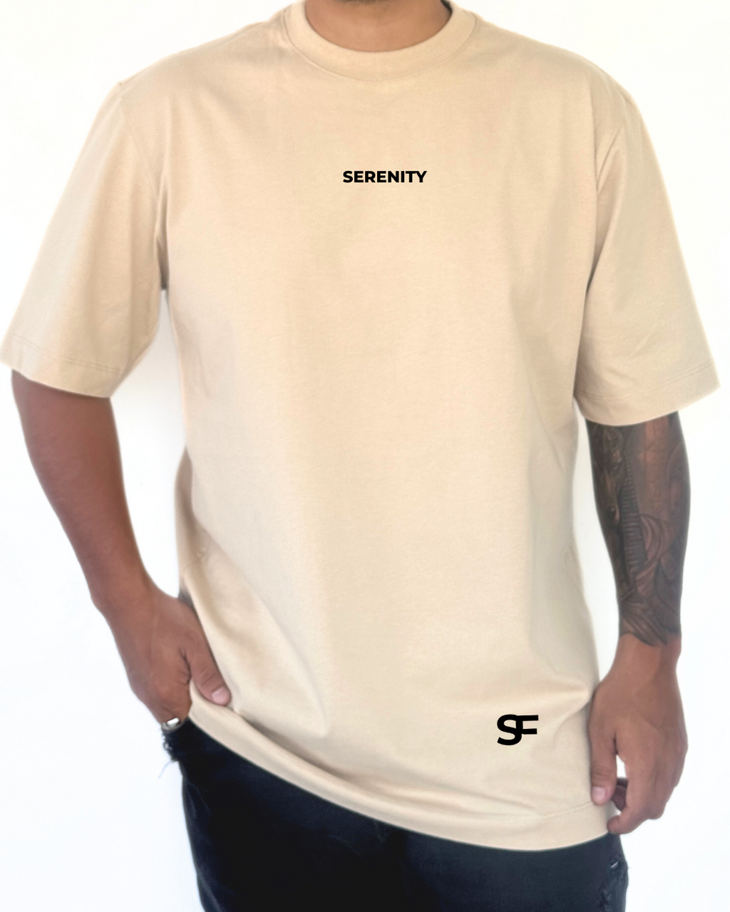 Camiseta Oversize Algodón 265G Arena-Negra