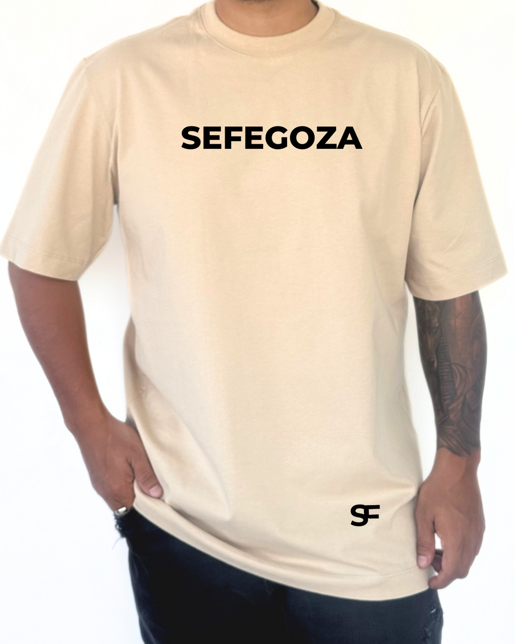 Camiseta Oversize Algodón 265G Arena-Negro