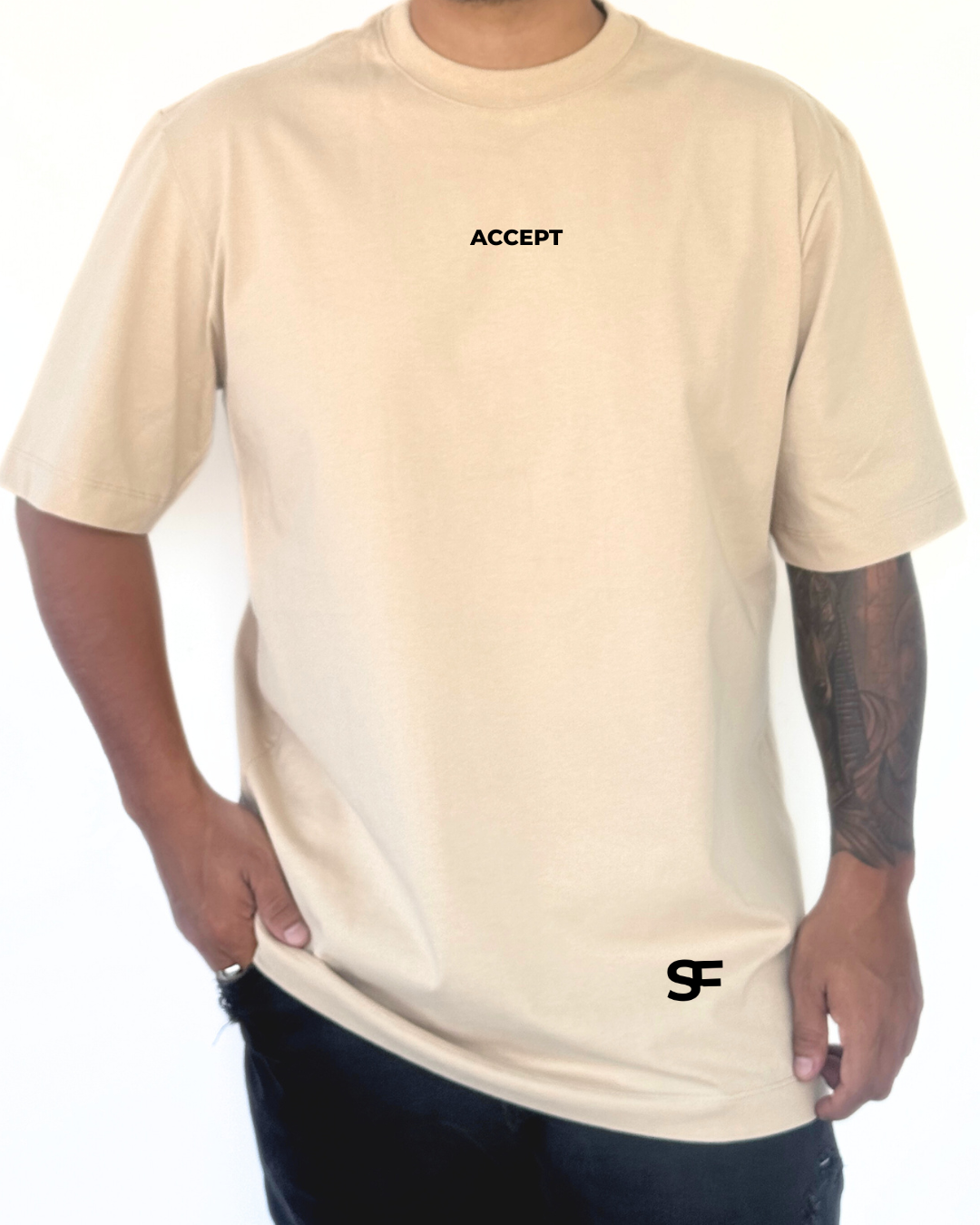 Camiseta Oversize Algodón 265G Arena-Negra