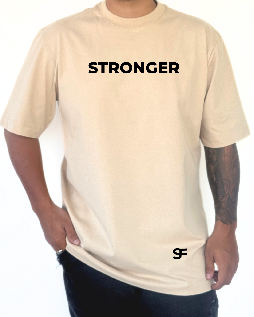 Camiseta Oversize Algodón 265G Arena-Negro