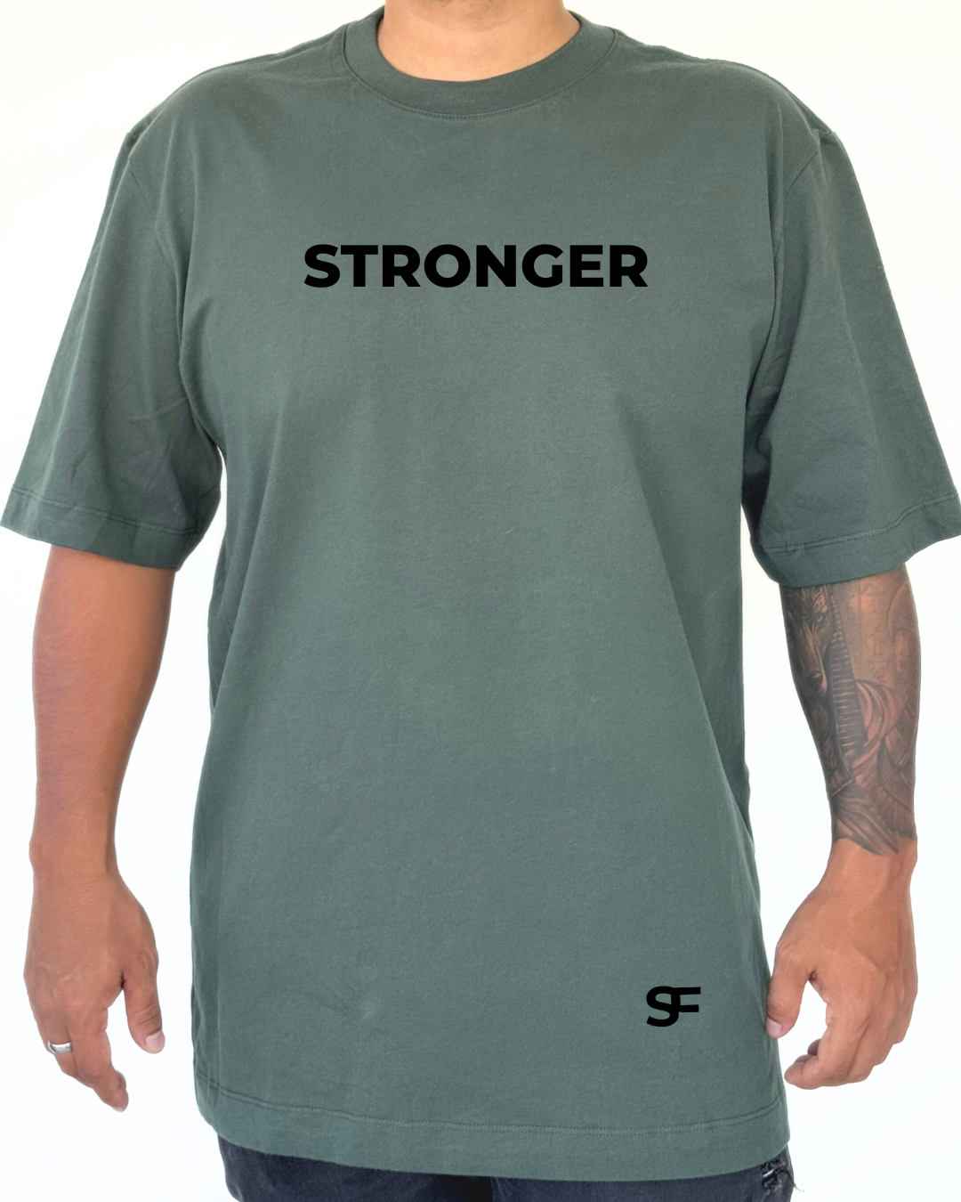 Camiseta Oversize Algodón 265G Verde-Negro