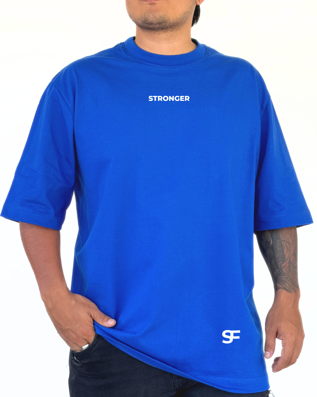 Camiseta Oversize Algodón 220G Azul Rey-Blanco