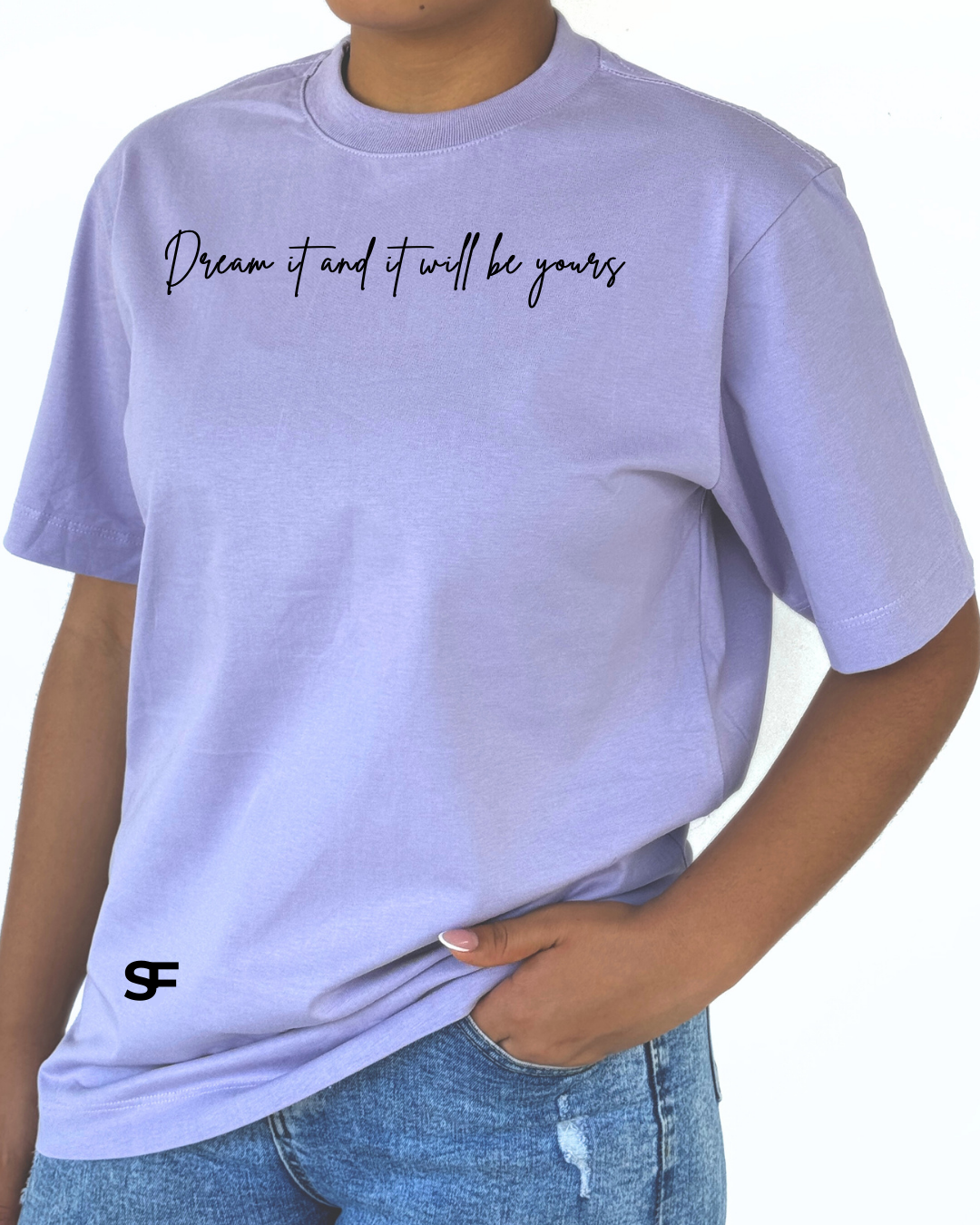 Camiseta De Mujer Oversize 265G Cursiva Lila