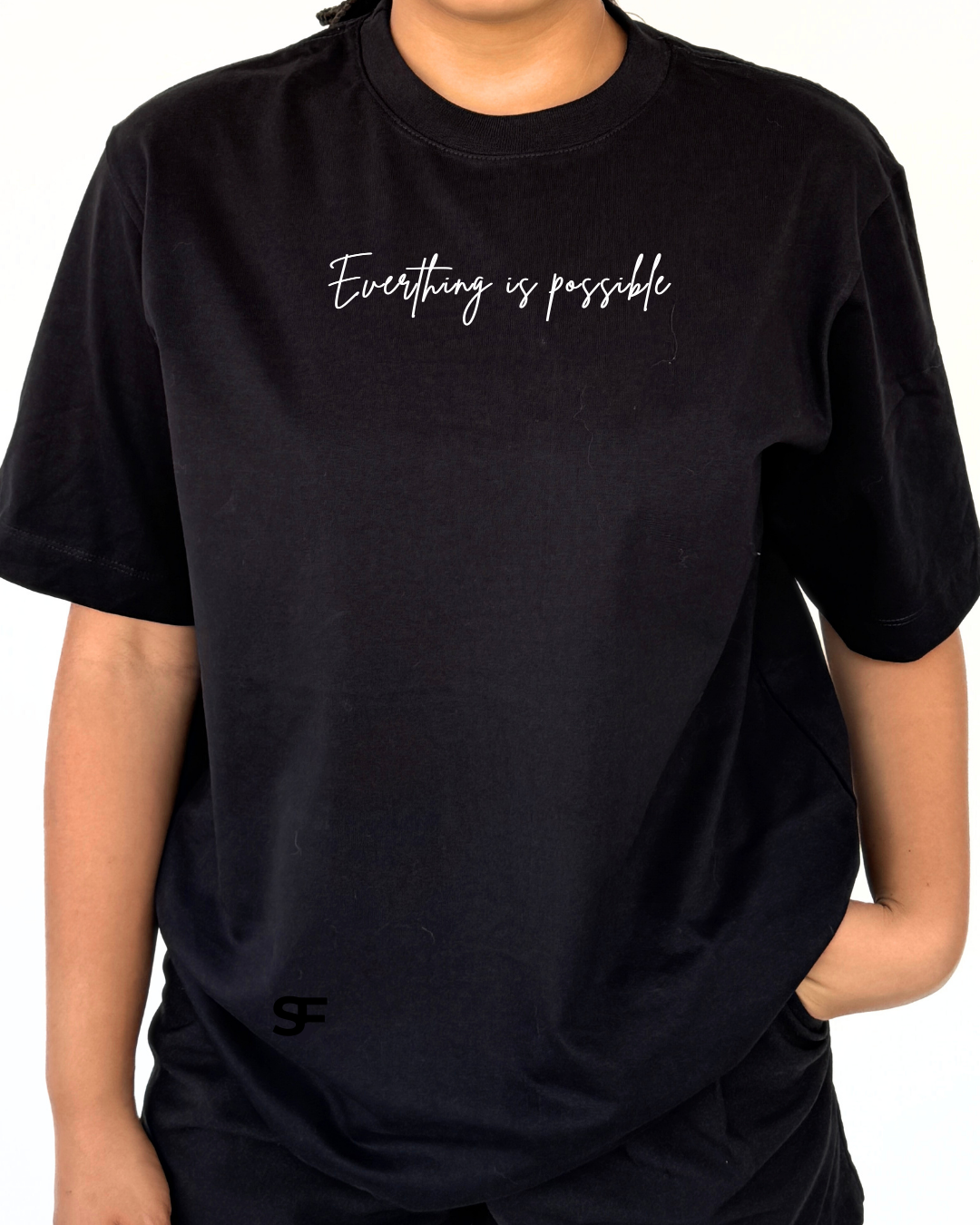 Camiseta De Mujer Oversize 265G Cursiva Negra