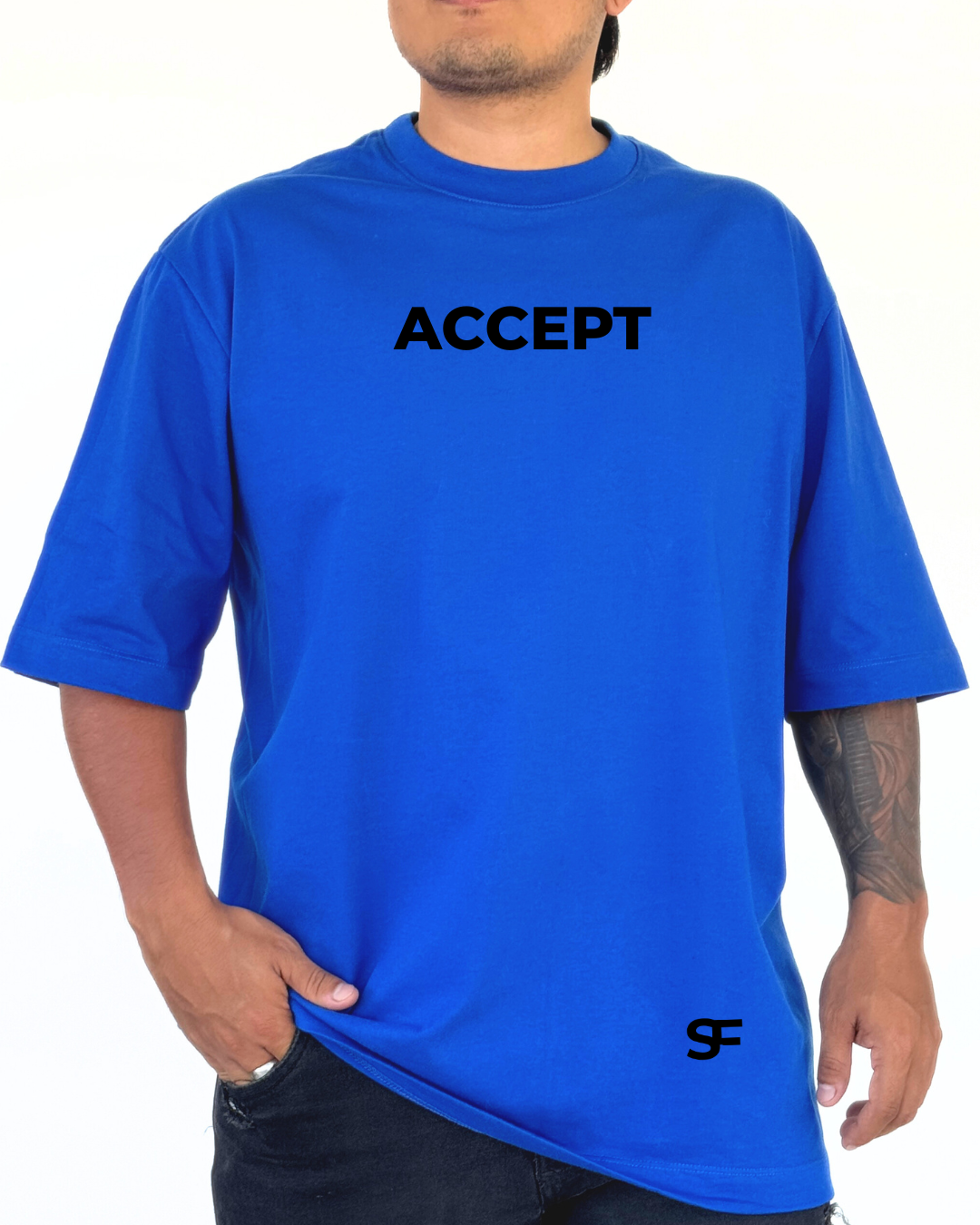 Camiseta Oversize Algodón 220G Azul Rey-Negro