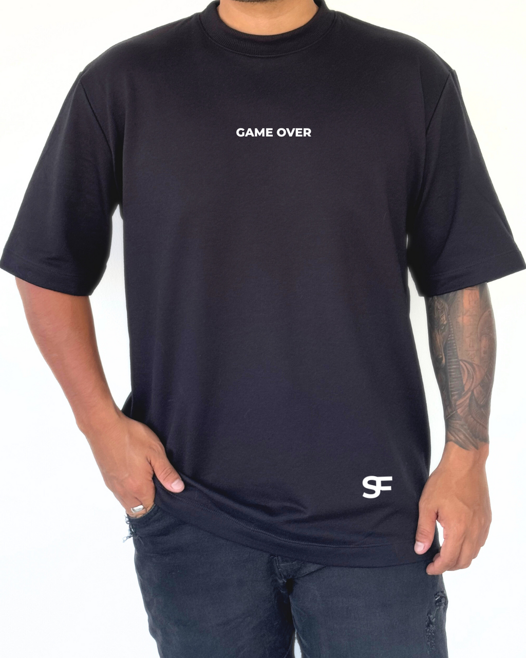 Camiseta Oversize Burda 240G Negro-Blanco
