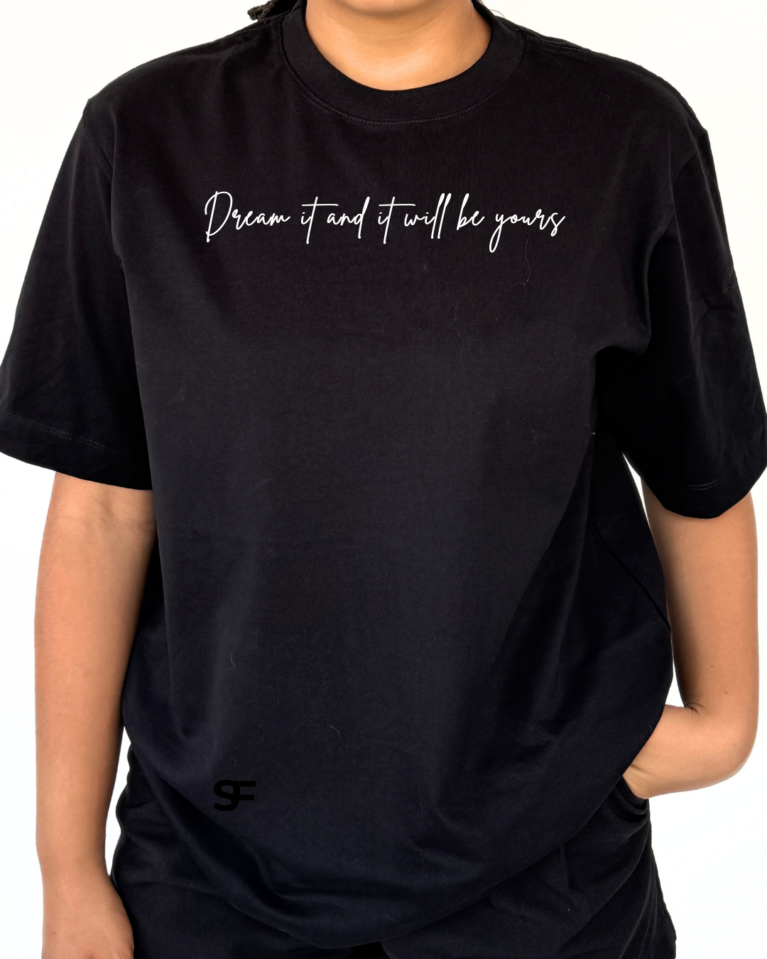 Camiseta De Mujer Oversize 265G Cursiva Negra