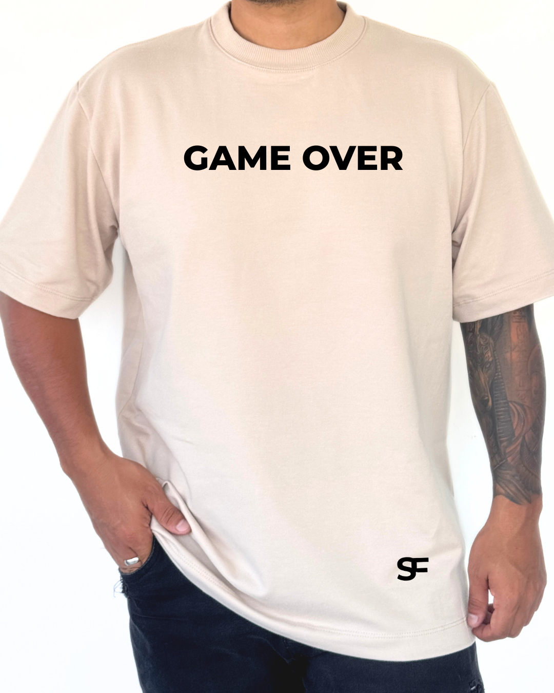 Camiseta Oversize Burda 240G Nude-Negro