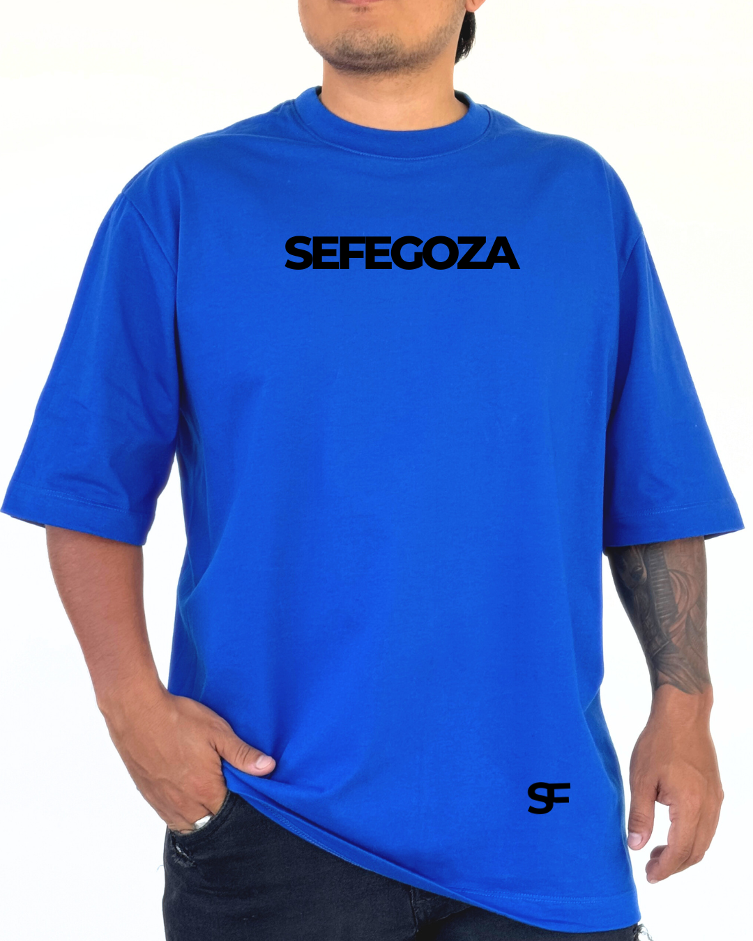Camiseta Oversize Algodón 220G Azul Rey-Negro