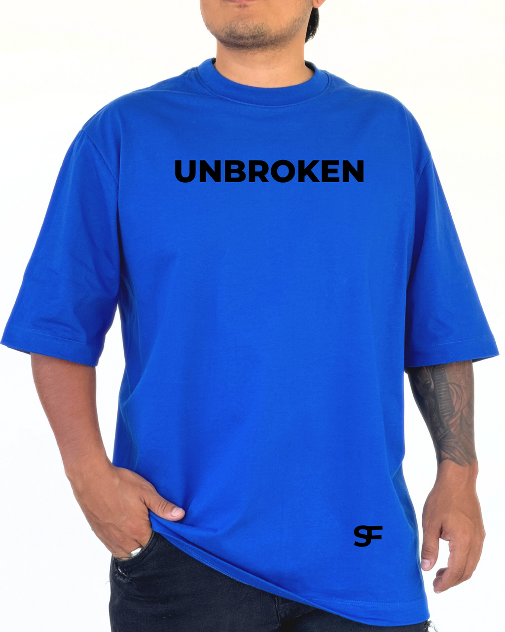 Camiseta Oversize Algodón 220G Azul Rey-Negro