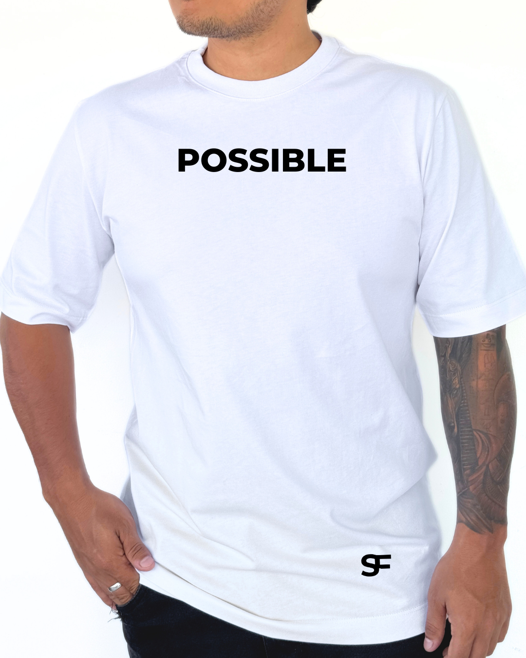 Camiseta Oversize Algodón 265G Blanca-Negro