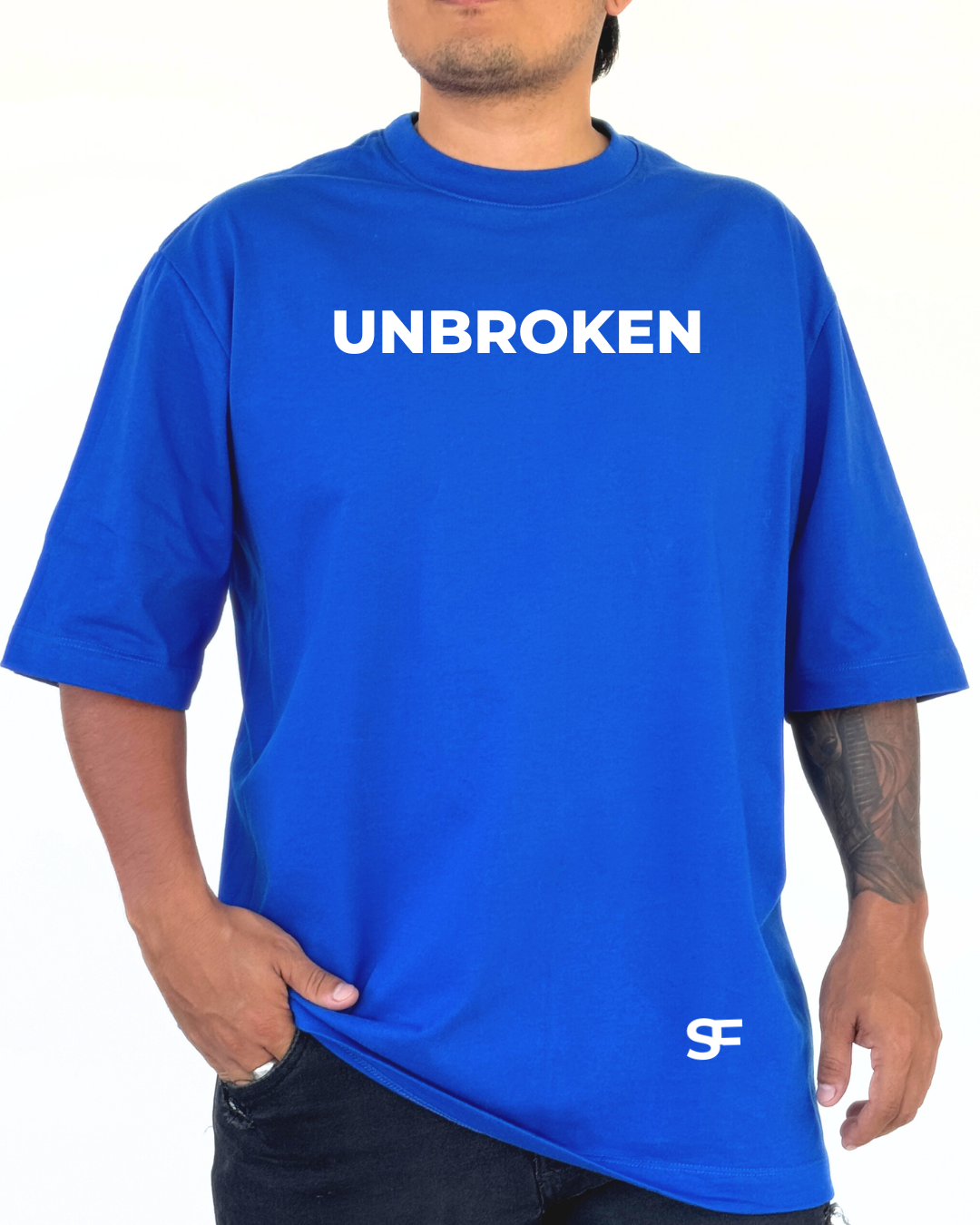 Camiseta Oversize Algodón 220G Azul Rey-Blanca