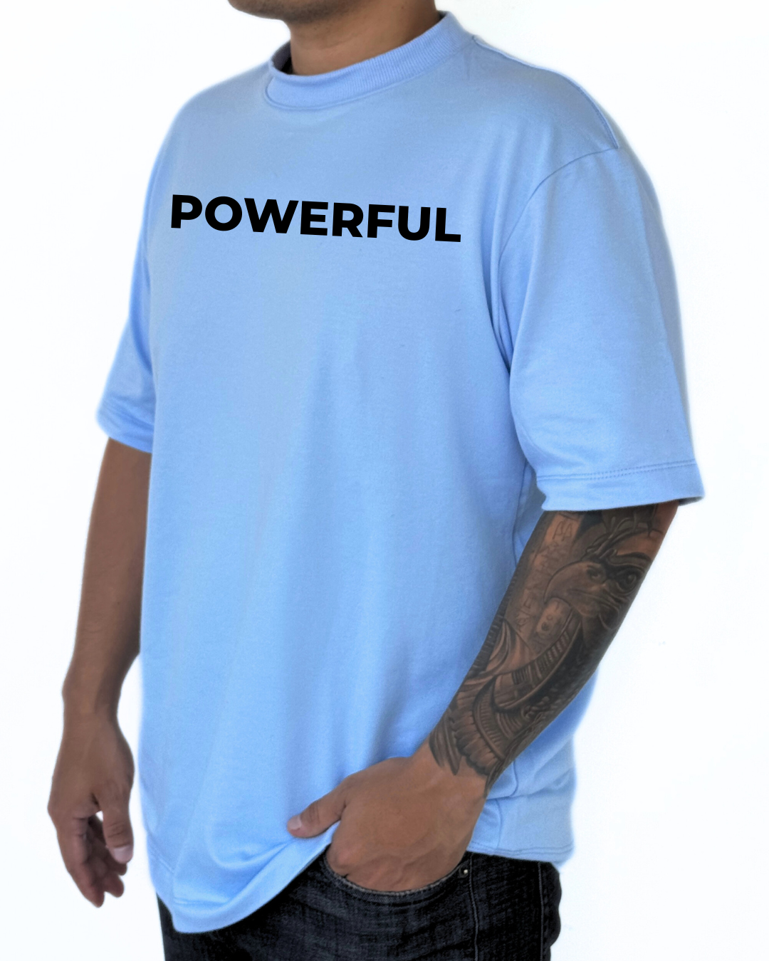 Camiseta Oversize Burda 240G Azul Bebé-Negro