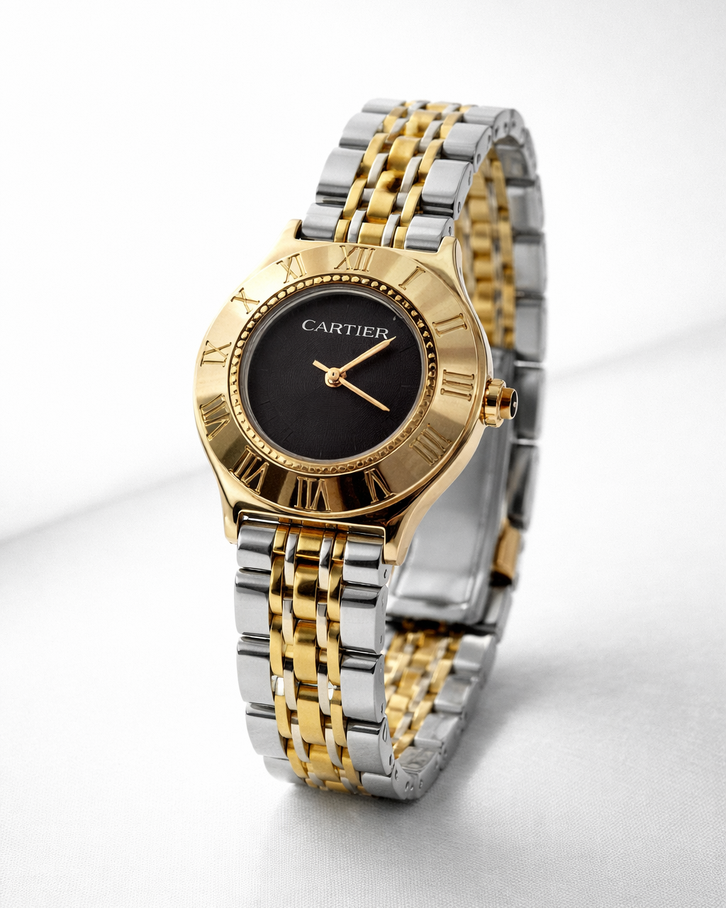 Reloj Crtr Rd Mujer Bicolor Oro Rosa Tablero Negro