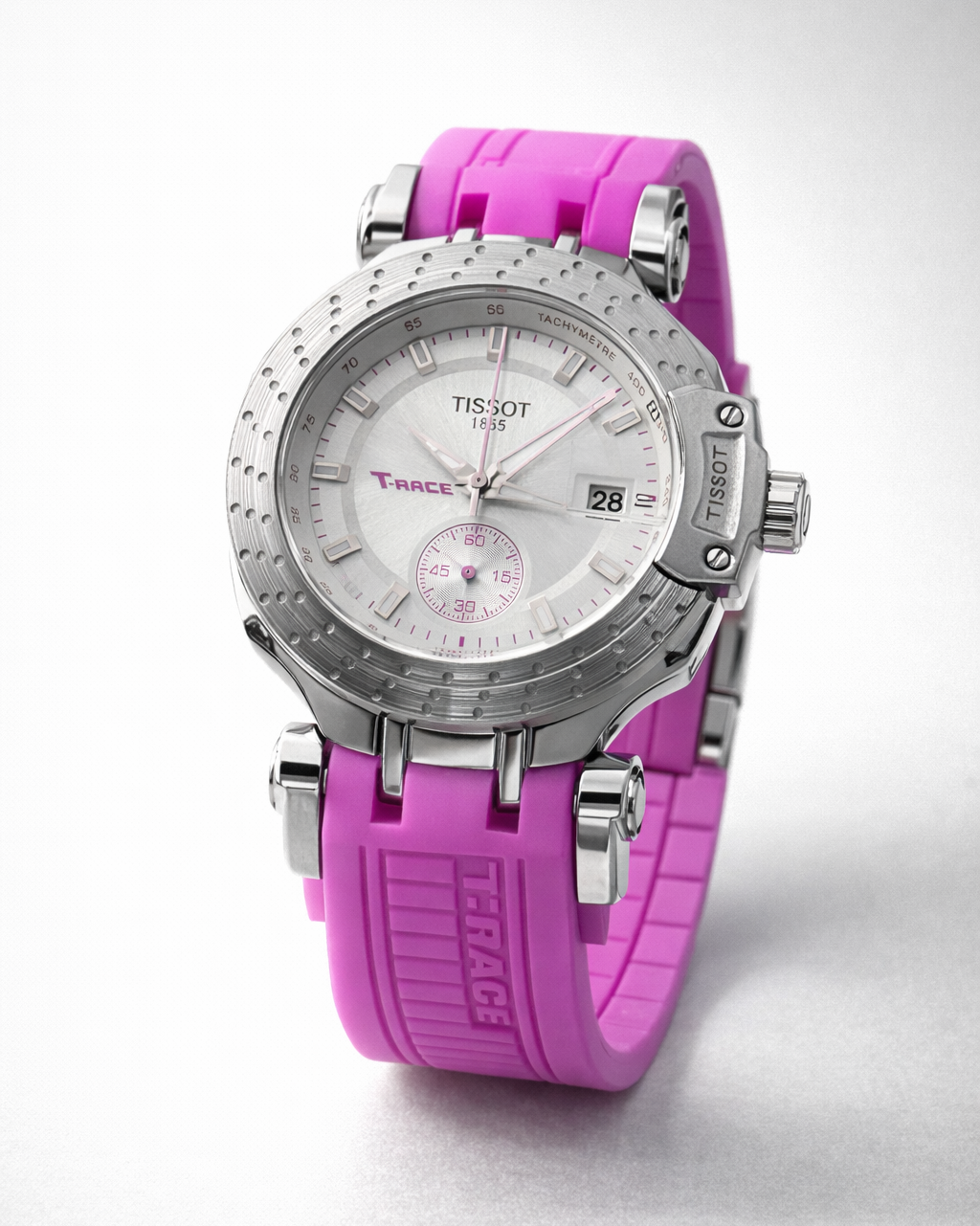 Reloj Tsst Mujer Goma Rosa Tablero Plateado Negro