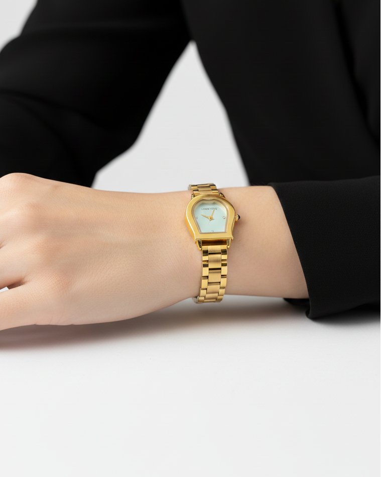 Reloj Crtr Mujer Dorado Tablero Blanco