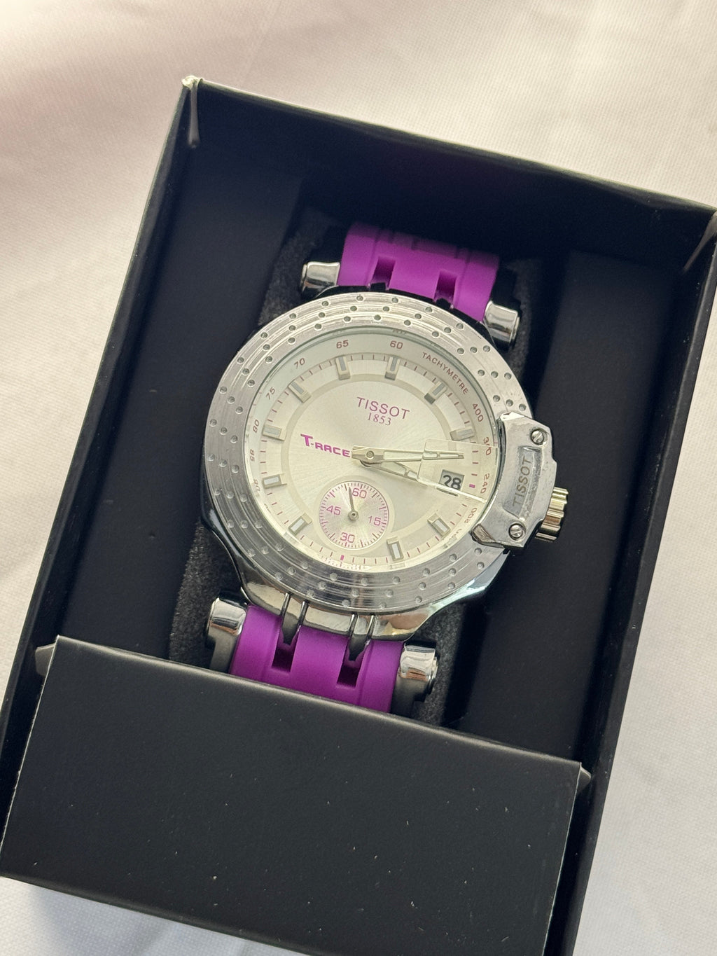 Reloj Tsst Mujer Goma Rosa Tablero Plateado Negro